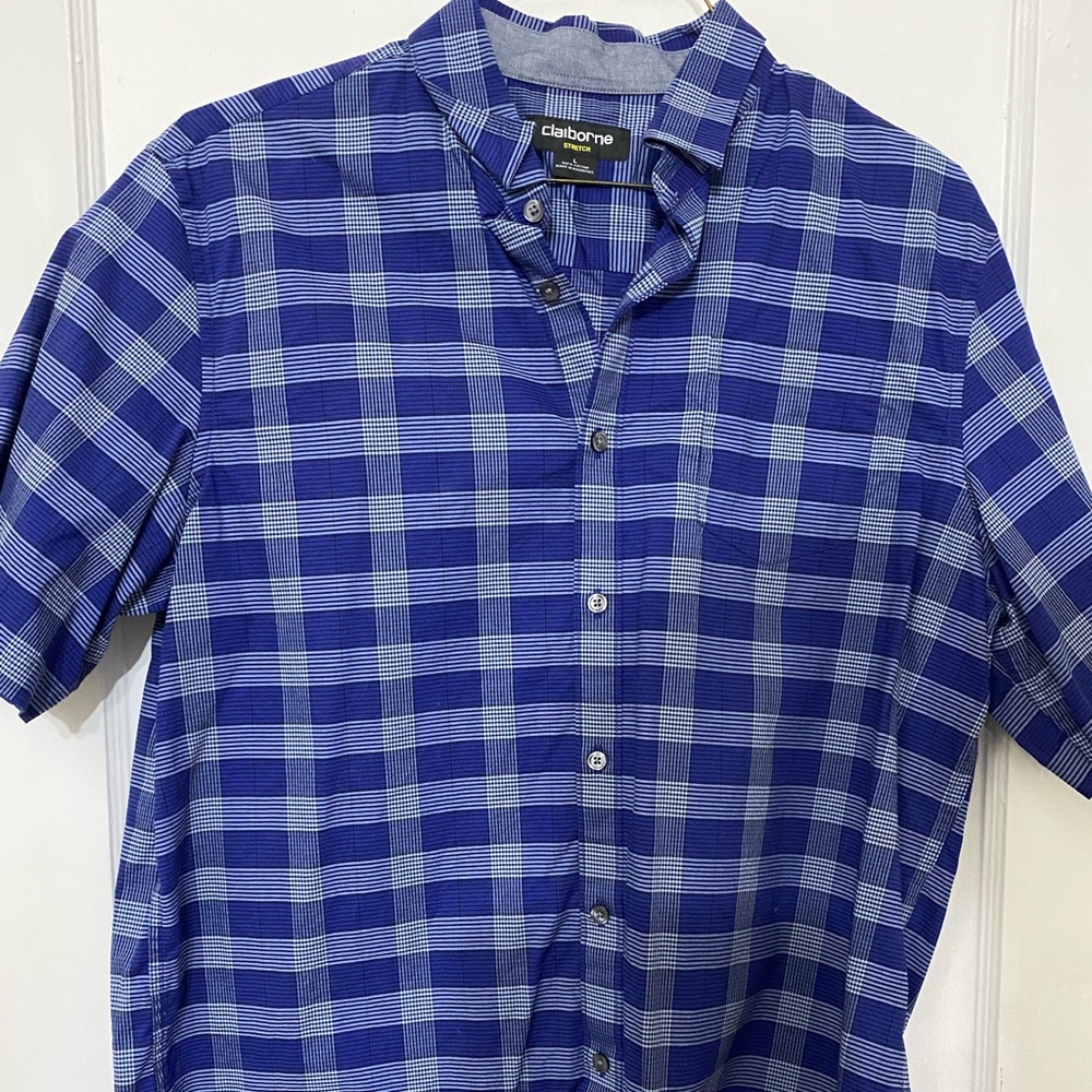 Claiborne Stretch Short Sleeve - Titan Blue Plaid